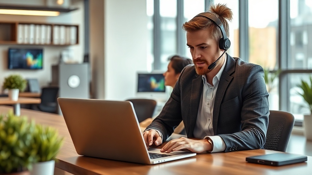 Chatbot service client dans une PME : conseillère consultant un tableau de bord d'assistance