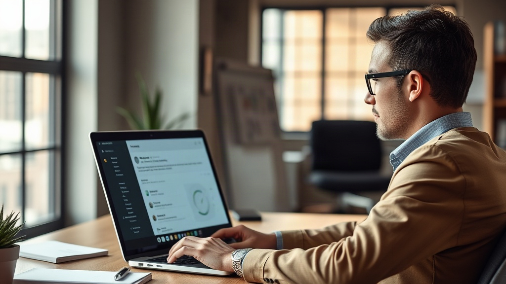 E-réputation : dirigeant de PME consultant les avis clients de son entreprise sur ordinateur