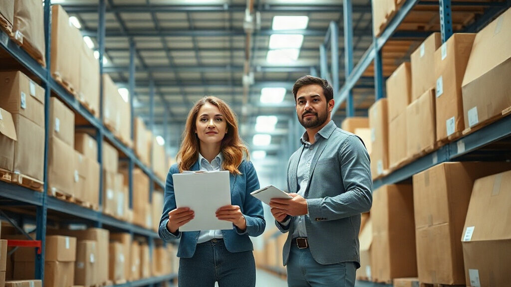 Agent IA e-commerce : ce qu'il faut vérifier avant de l'installer, responsable de boutique en ligne et consultant devant l'entrepôt