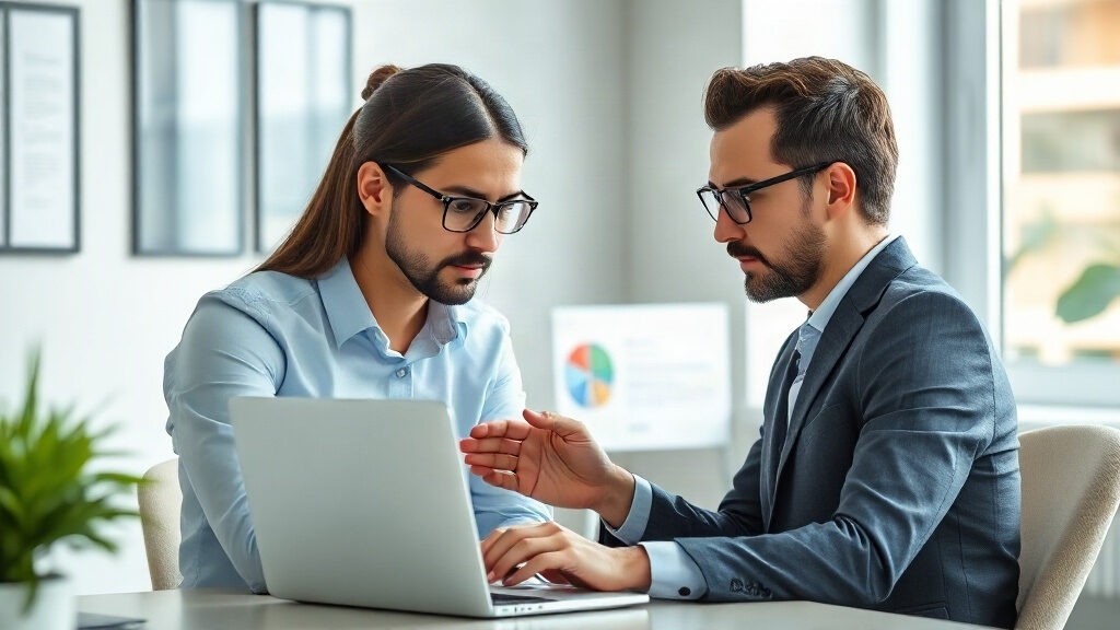 Équipe PME vérifiant les réponses d'un agent IA sur un écran en bureau