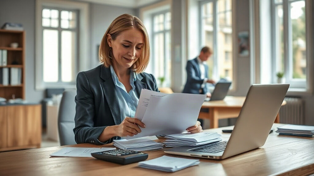 Agent IA comptable : responsable financier d'une PME triant des factures fournisseurs