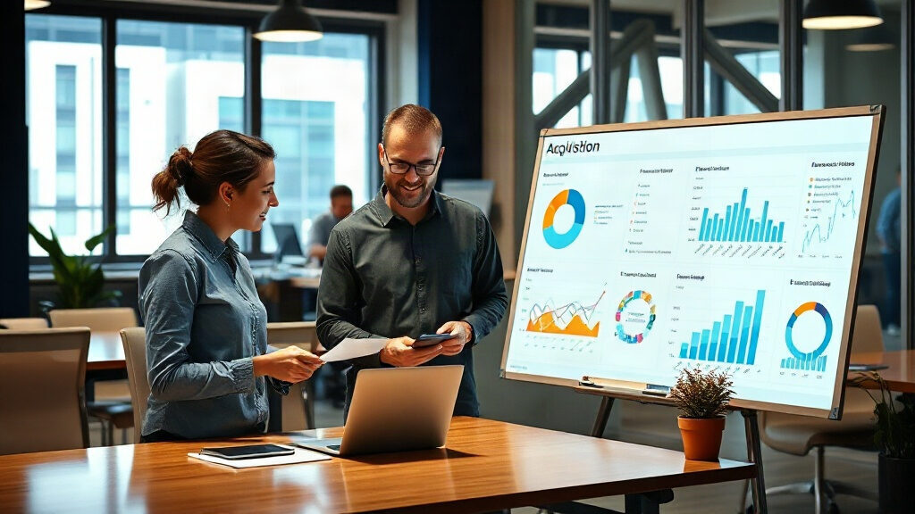 growth hacking en PME : équipe marketing analysant des tableaux de bord d'acquisition
